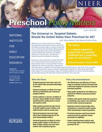 Should the United States Have Preschool for All? - National Institute ...