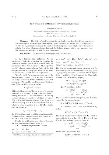 Factorisation patterns of division polynomials - Institutt For ...