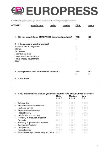 Download questionnaire - Euro Press Pack