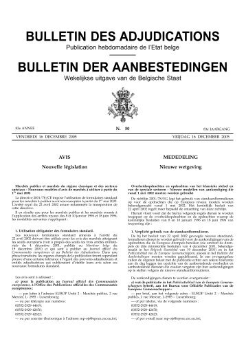bulletin des adjudications bulletin der aanbestedingen