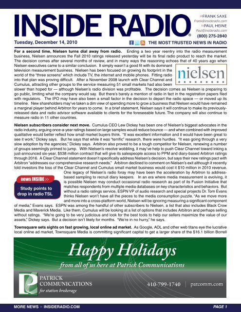 news INSIDE >> Tuesday, December 14, 2010