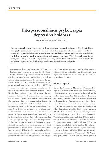 Interpersoonallinen psykoterapia depression ... - Terveyskirjasto