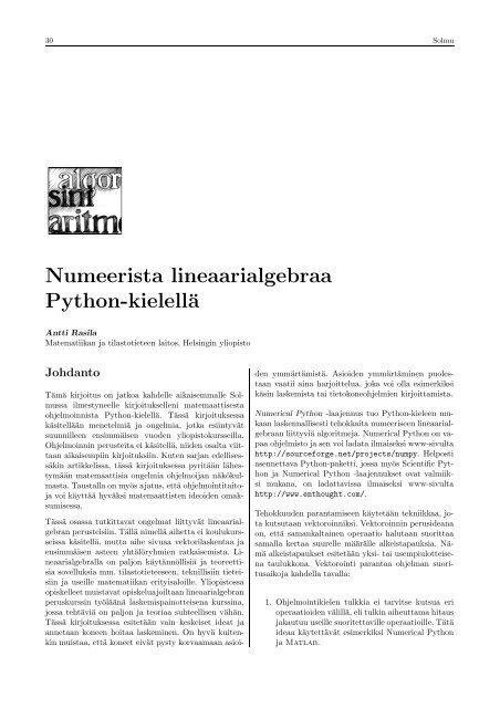Solmu 2/2005 - Matematiikkalehti Solmu - Helsinki.fi