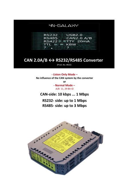 CAN 2.0A/B â RS232/RS485 Converter