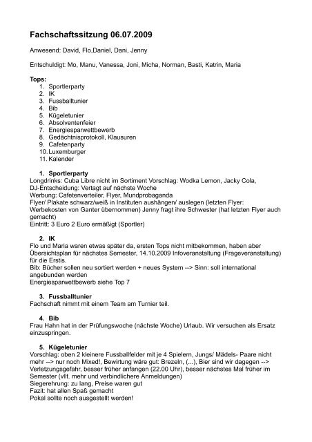 Protokoll 06.07.09.pdf - Institut fÃ¼r Sport und Sportwissenschaft