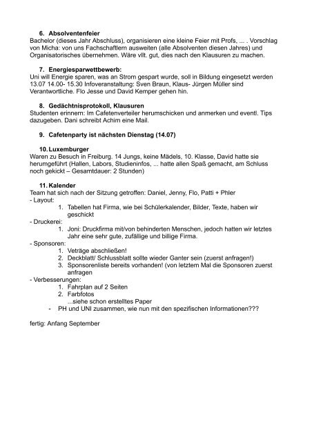 Protokoll 06.07.09.pdf - Institut fÃ¼r Sport und Sportwissenschaft