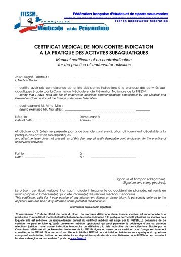 certificat medical de non contre-indication a la pratique des activites ...