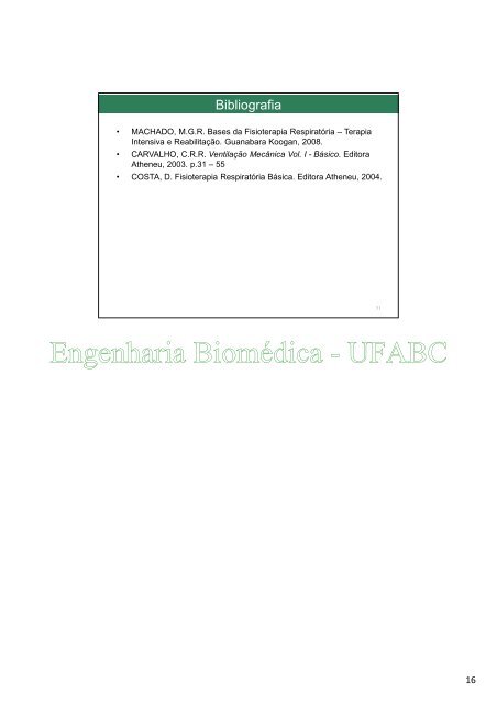 Dispositivos de Assistência Respiratória - Engenharia Biomédica