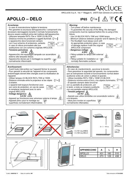 Foglio istruzioni - ArcLuce