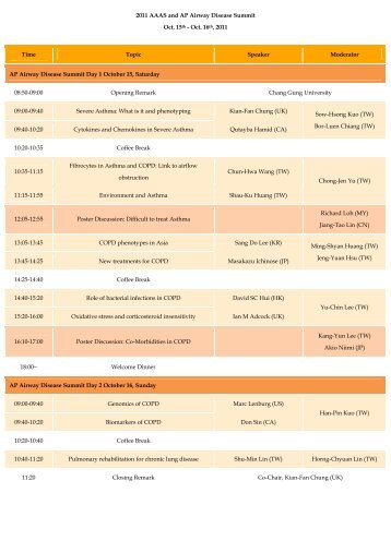 2011 AAAS and AP Airway Disease Summit Oct. 15th - Ã¥ÂÂ°Ã§ÂÂ£Ã¥Â…Â’Ã§Â§Â‘Ã©Â†Â«Ã¥Â­Â¸Ã¦ÂœÂƒ