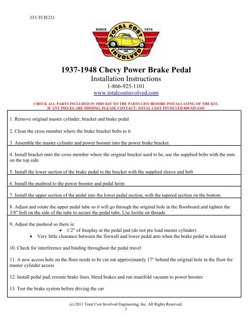 1937 1948 Chevy Power Brake Pedal Total Cost Involved