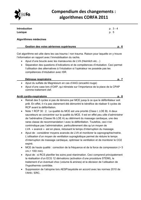 Compendium des changements : algorithmes CORFA ... - Swissrescue