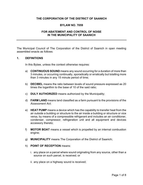 Noise Suppression Bylaw - District of Saanich