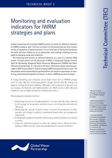 Monitoring and evaluation indicators for IWRM strategies and plans