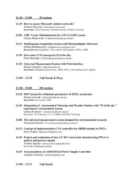 Agenda of XXIII-th Wilga Symposium