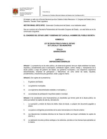 LEY DE DEUDA PÃBLICA PARA EL ESTADO - Tlaxcala