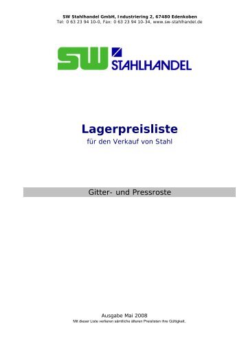 Lagerpreisliste Gitterroste (pdf, 50kB) - Sw-stahlhandel.de