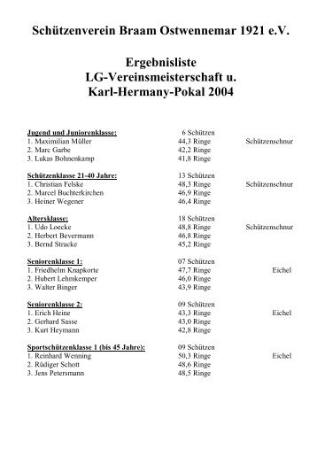 LG-VM Ergebnisliste 2004 - Schuetzenverein Braam Ostwennemar