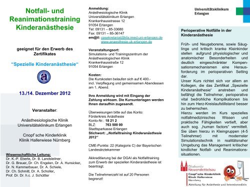 Notfall - Anästhesiologische Klinik, Universitätsklinikum Erlangen