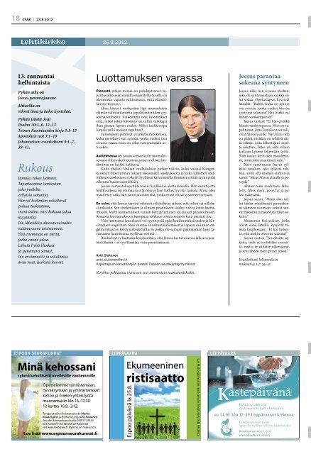 Esse 34/2012 (pdf) - Espoon seurakuntasanomat