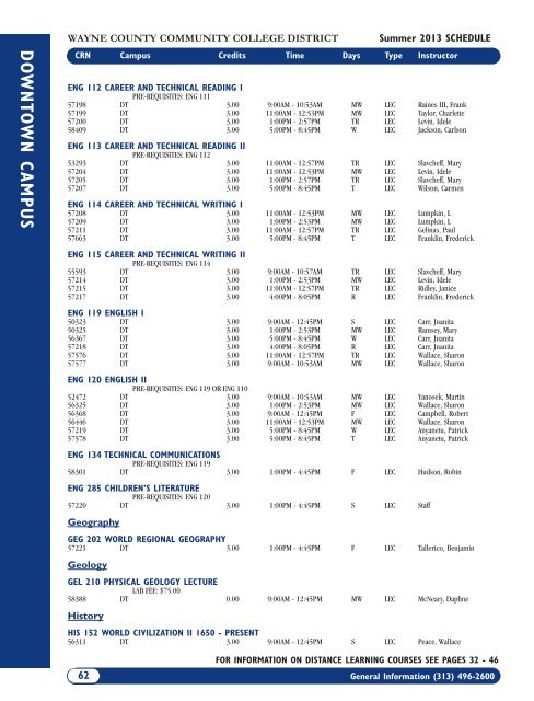 Summer 2013 Academic Schedule - Wayne County Community ...