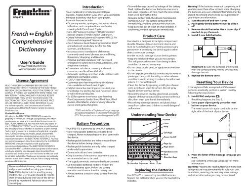 French English Comprehensive Dictionary - Franklin Electronic ...