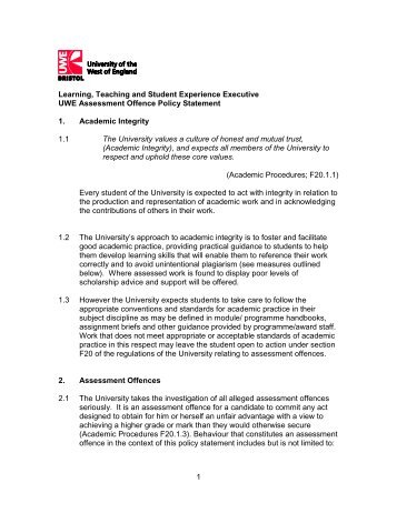 1 Learning, Teaching and Student Experience Executive UWE ...