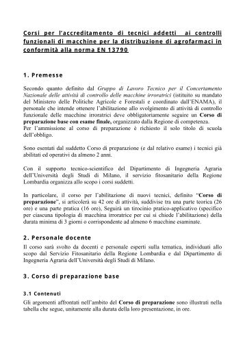 Presentazione e programma del corso per tecnici ... - Agricoltura