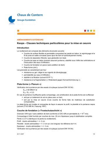 Clauses techniques - Chaux de Contern