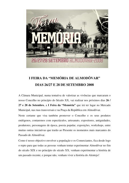 I FEIRA DA “MEMÓRIA DE ALMODÔVAR” DIAS 26/27 ... - Beja Digital