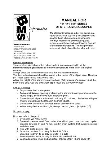 MANUAL FOR - BMS and Labomed - high quality microscopes