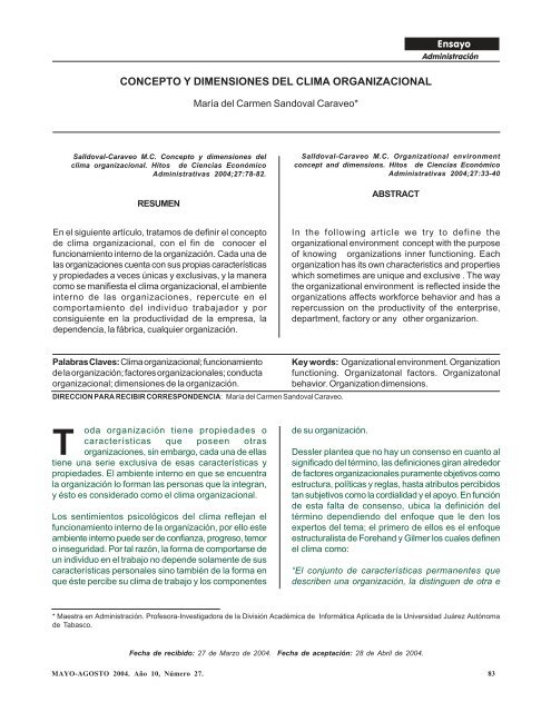 concepto y dimensiones del clima organizacional - Publicaciones ...