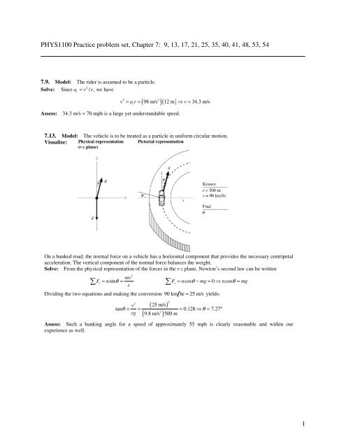 1 PHYS1100 Practice problem set, Chapter 7: 9, 13, 17, 21, 25, 35 ...