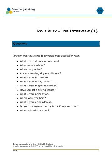 ROLE PLAY â JOB INTERVIEW (1) - Bewerbungstraining Online