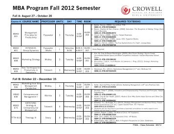 MBA Program Fall 2012 Semester - Biola - Biola University
