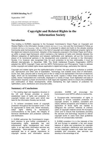 Copyright and Related Rights in the Information Society - Eurim