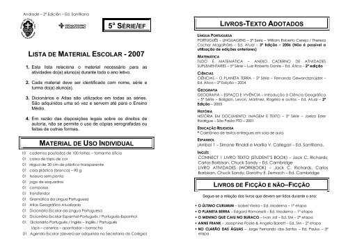lista de material escolar - 2007 material de uso individual 5ª série/ef ...
