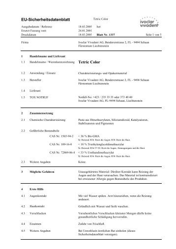 EU-Sicherheitsdatenblatt Tetric Color - kleindental