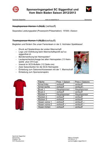Sponsoringangebot SC Siggenthal und Vom Stein Baden Saison ...