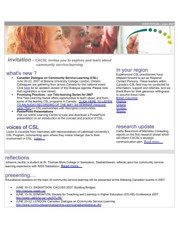 April 2007 - Canadian Association for Community Service Learning