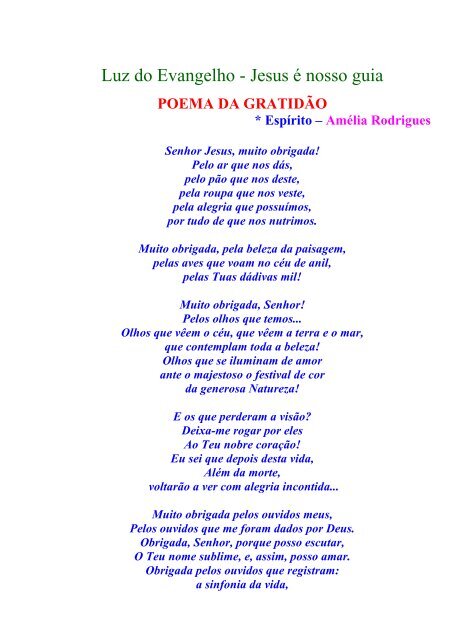 Poema da gratidÃ£o, de AmÃ©lia Rodrigues, em 11-04 ... - Limiar EspÃ­rita