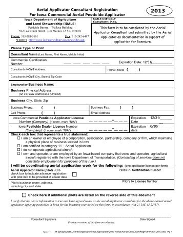 Aerial Applicator Consultant Registration Form - Iowa Department of ...