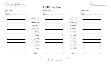 League Tri Meet Score Sheets - Toledo YMCA Swimming