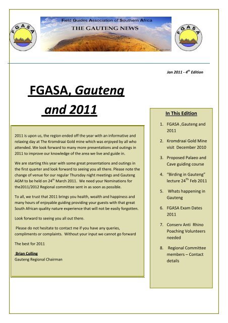 FGASA, Gauteng and 2011