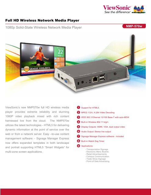 Full HD Wireless Network Media Player 1080p Solid ... - Viewsonic