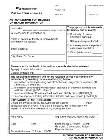 release form - UCSF Medical Center