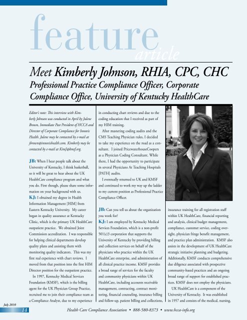 Kimberly Johnson, RHIA, CPC, CHC - Health Care Compliance ...