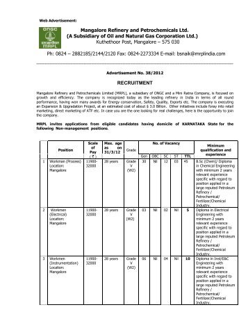 application form - Mangalore Refinery and Petrochemicals Limited