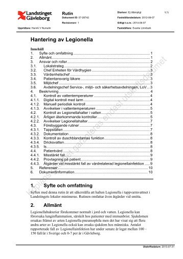 Hantering av Legionella - Landstinget GÃ¤vleborg