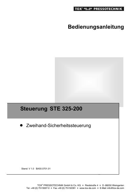 Bedienungsanleitung Steuerung STE 325-200 - TOX ...